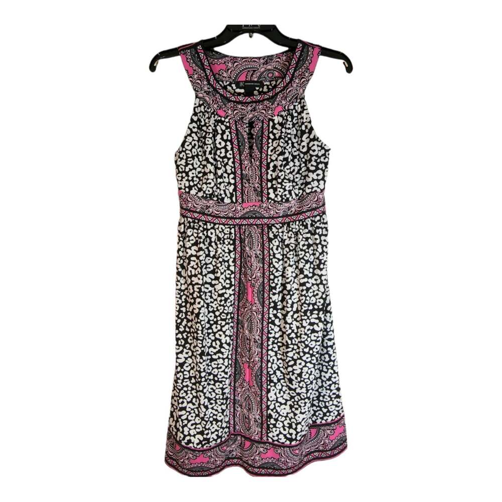 INC International Concepts Black White and Pink Patterned Midi Dress